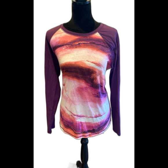 Tek Gear Athletic T Shirt Sz  Large Tie Dye Pink Purple Raglan Sleeves + Stretch - Picture 1 of 9